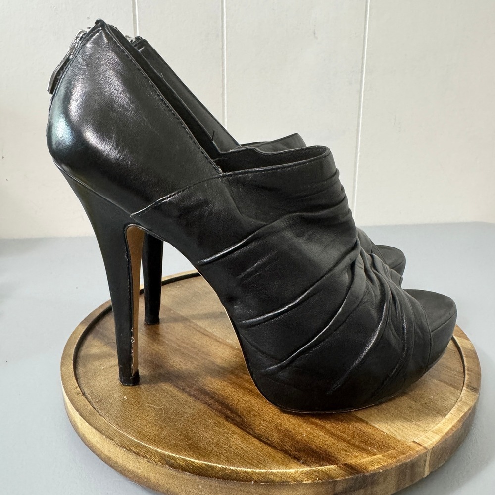 Vince Camuto Black Ruched Peep Toe Stiletto Heel Booties Ankle Boots Size 6.5